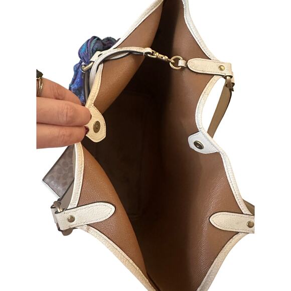 COACH Authentic City Tote White Brown Signature Canvas Large w/ Zip Pouch $295 - Picture 6 of 15